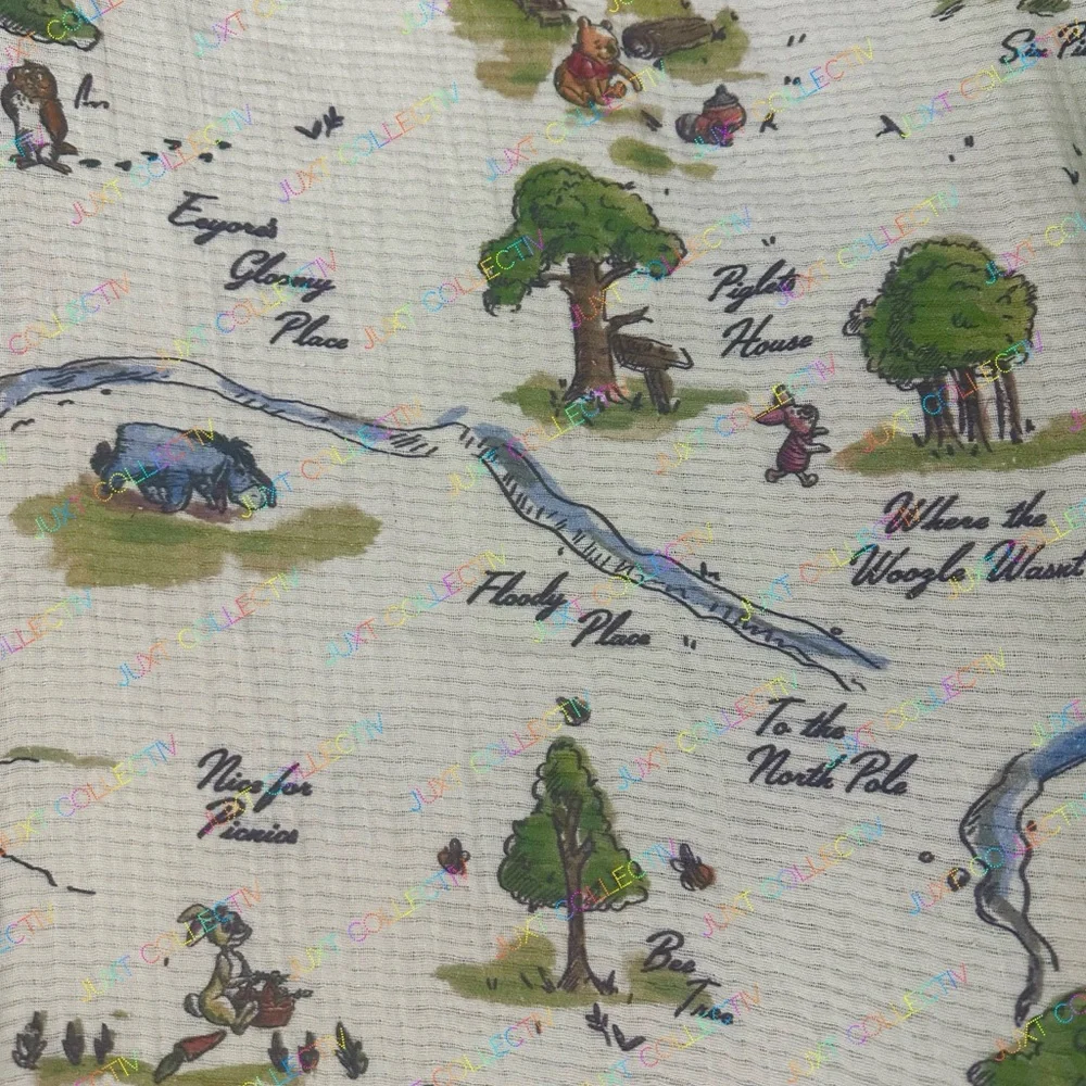 Disneyland Winnie the Pooh Hundred Acre Wood Map Cream Cotton Throw Blanket
